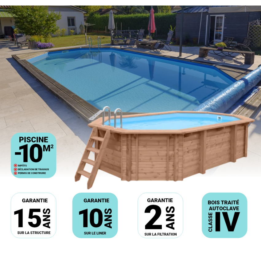 Piscine Bois Octogonale Caraïbes  UBBINK 485x335 H120cm 