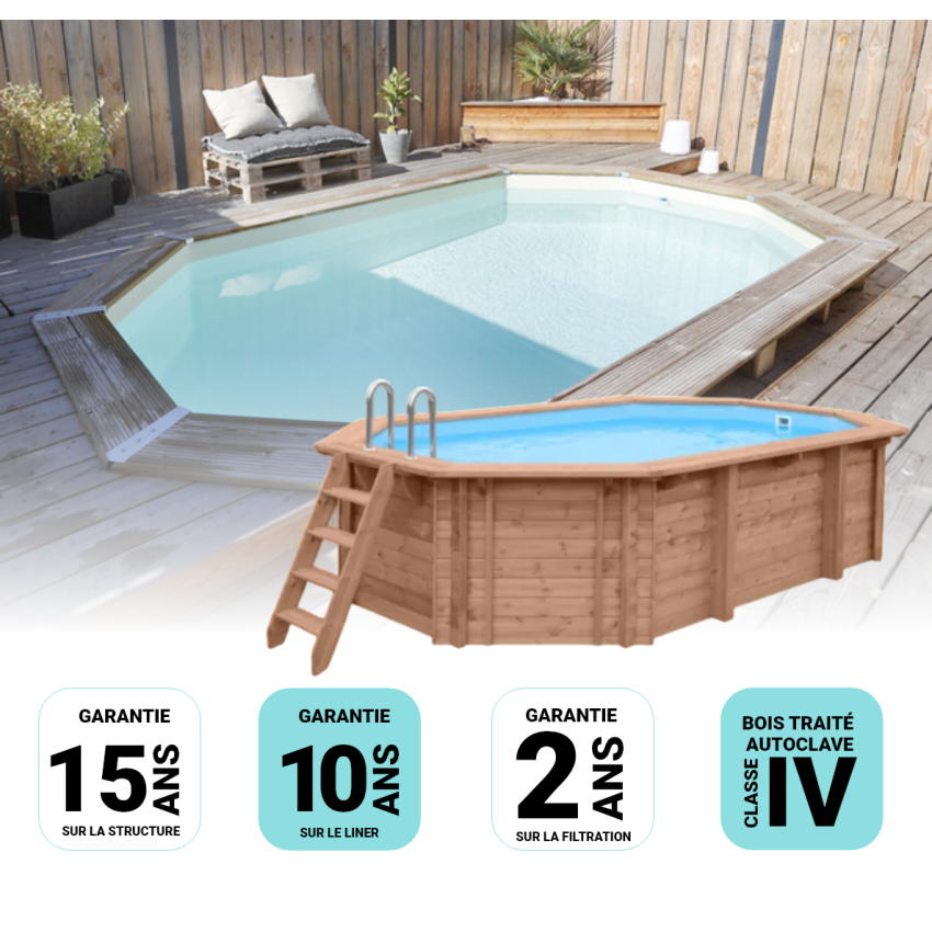 Piscine Bois Octogonale UBBINK Azura  400X300x120cm