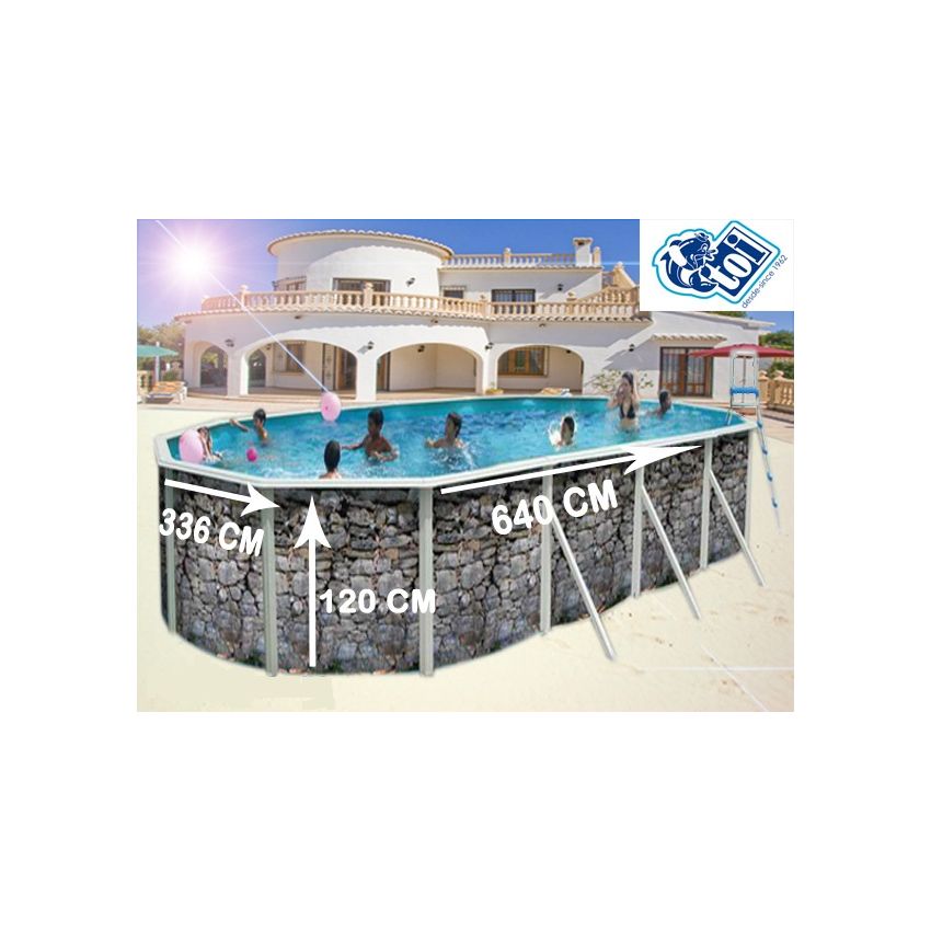 Piscine Allongée PIEDRA GRIS Acier Décoration Pierre 640 x 366 x 120 cm