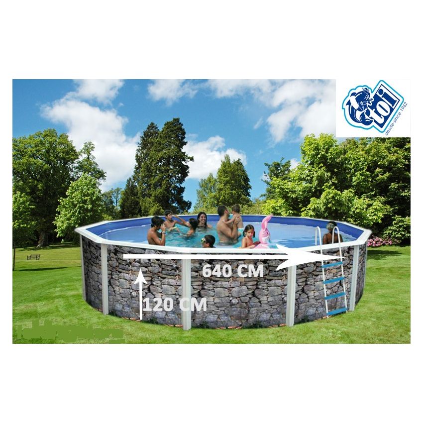 Piscine Ronde PIEDRA GRIS Acier Décoration Pierre 640 x 120 cm