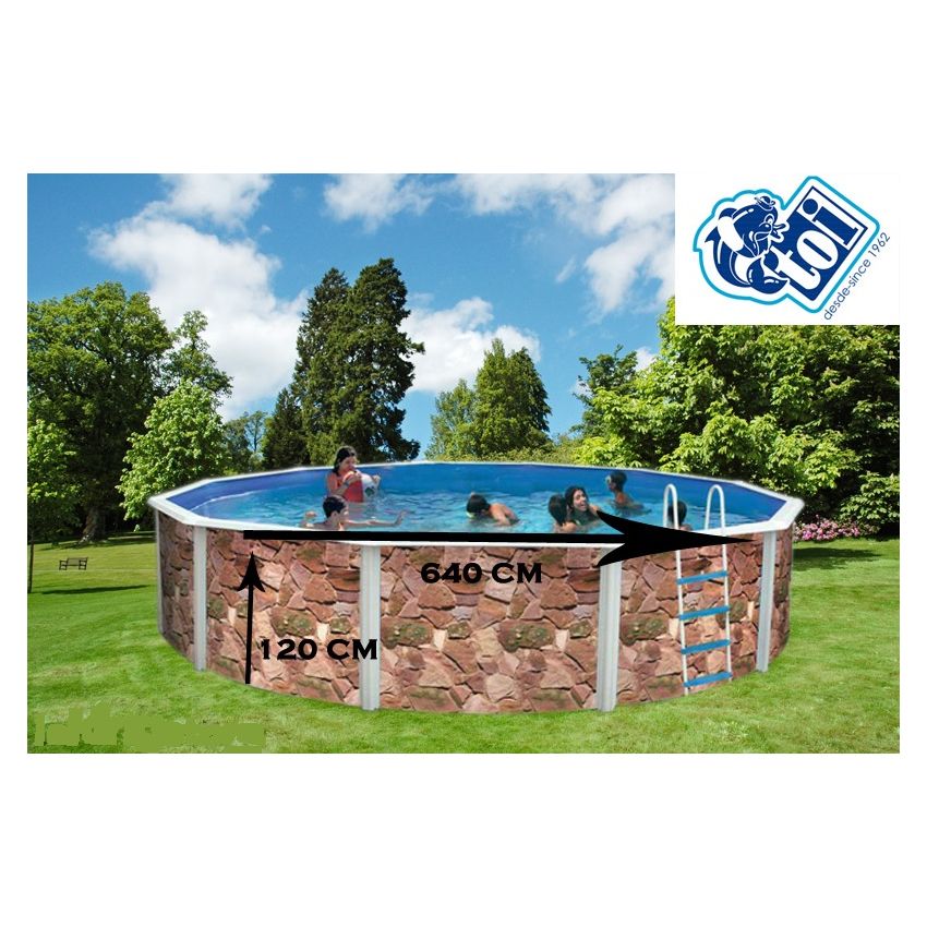 Piscine Ronde ROCALLA Acier Décoration Pierre 640 x 120 cm