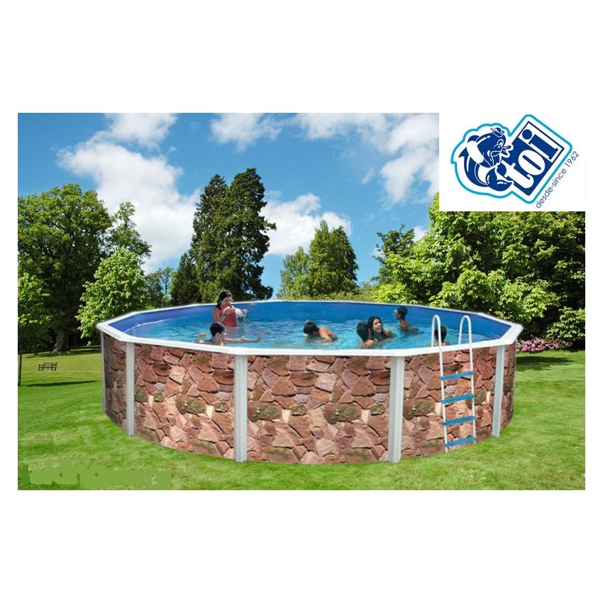 Piscine Ronde ROCALLA Acier Décoration Pierre 640 x 120 cm