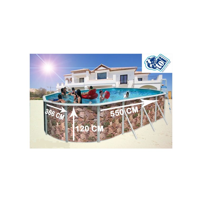 Piscine Allongée ROCALLA Acier Décoration Pierre 550 x 366 x 120 cm