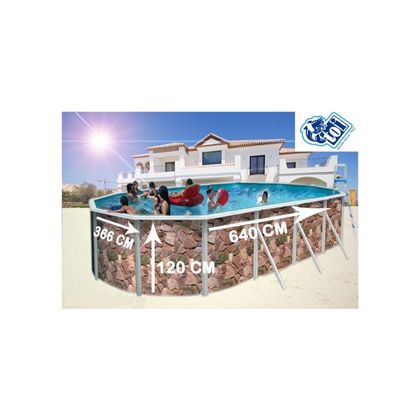 Piscine Allongée ROCALLA Acier Décoration Pierre 640 x 366 x 120 cm