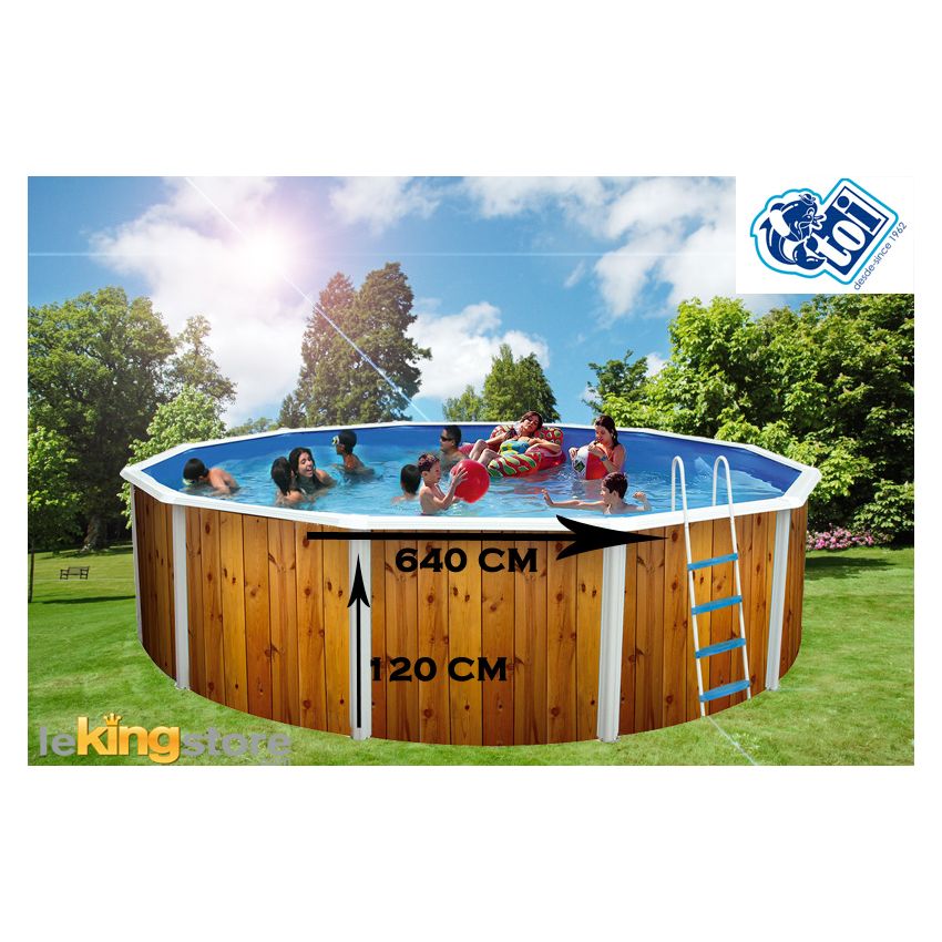 Piscine Ronde VETA Acier Décoration Bois 640 x 120 cm