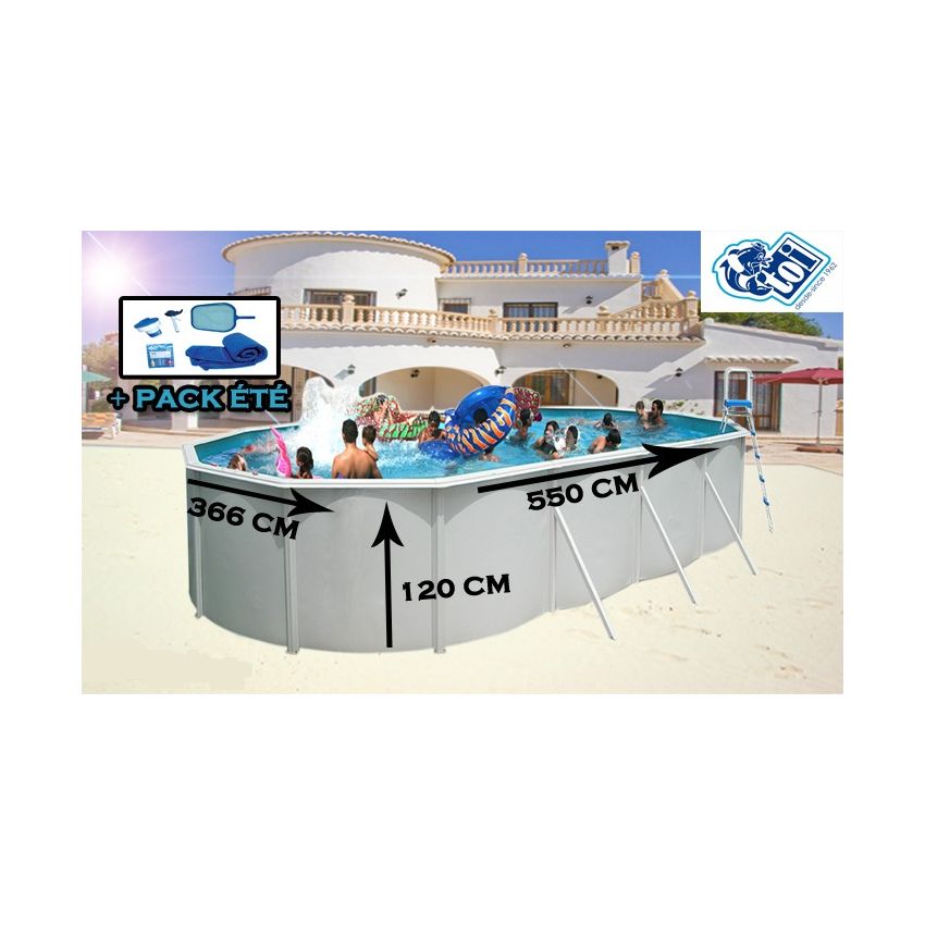 Piscine Allongée OVALADA Acier 550cm x 366cm x H 120cm + Kit d'été 
