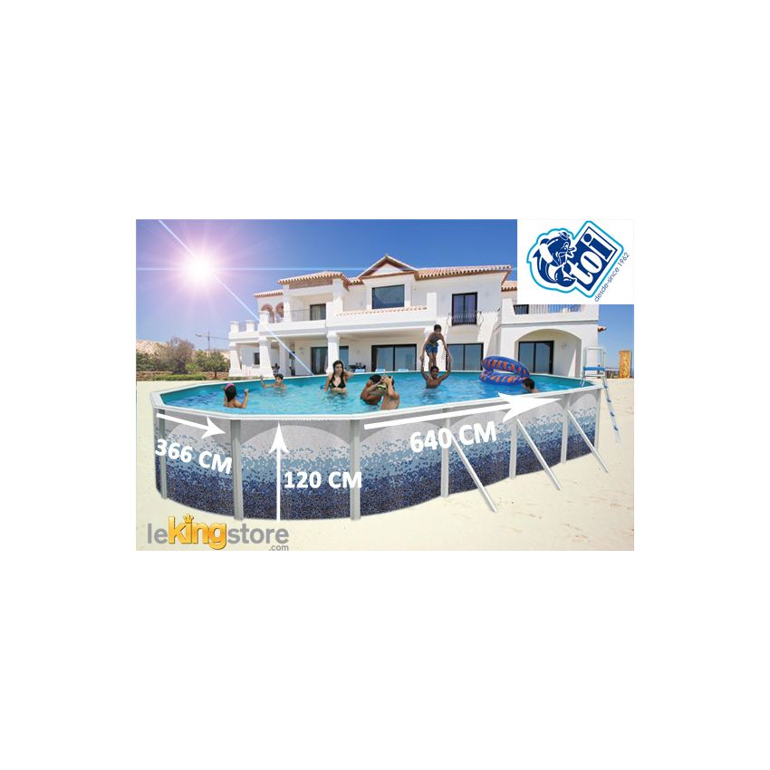 Piscine Allongée TRENCADIS Acier Décoration Mosaïque 640 x 366 x 120 cm