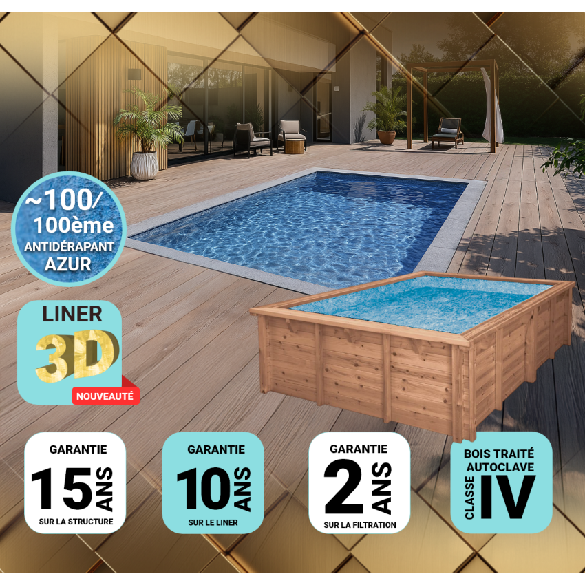 Piscine bois Rectangulaire UBBINK PREMIUM 450x250x126cm Liner Relief 3D