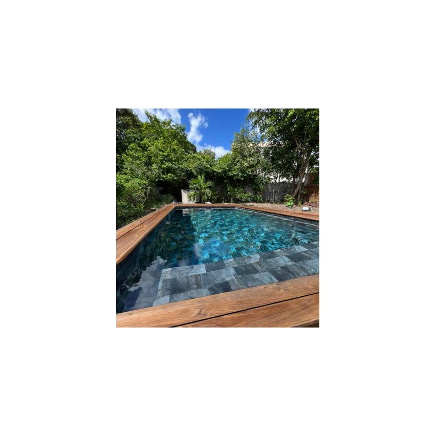 Piscine Bois Luxe Rectangulaire avec Plage immergée + Escalier 620x420x145cm Pierre de Bali
