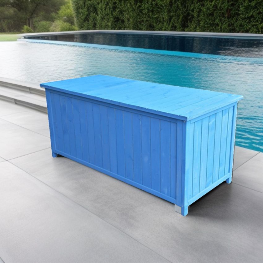 Coffre de rangement lasuré couleur bleue / dim. 127x55xH60 cm / 0,70 m2 
