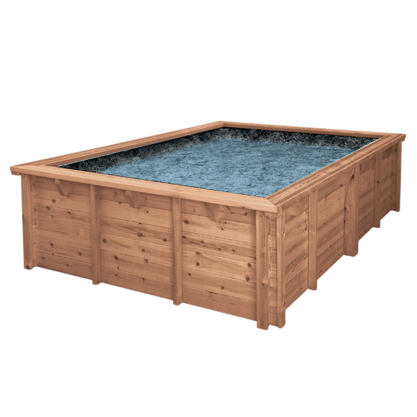 Piscine Bois PRESTIGE Anna Carrée avec Escalier SPARK 520x520x145cm Liner Relief 3D