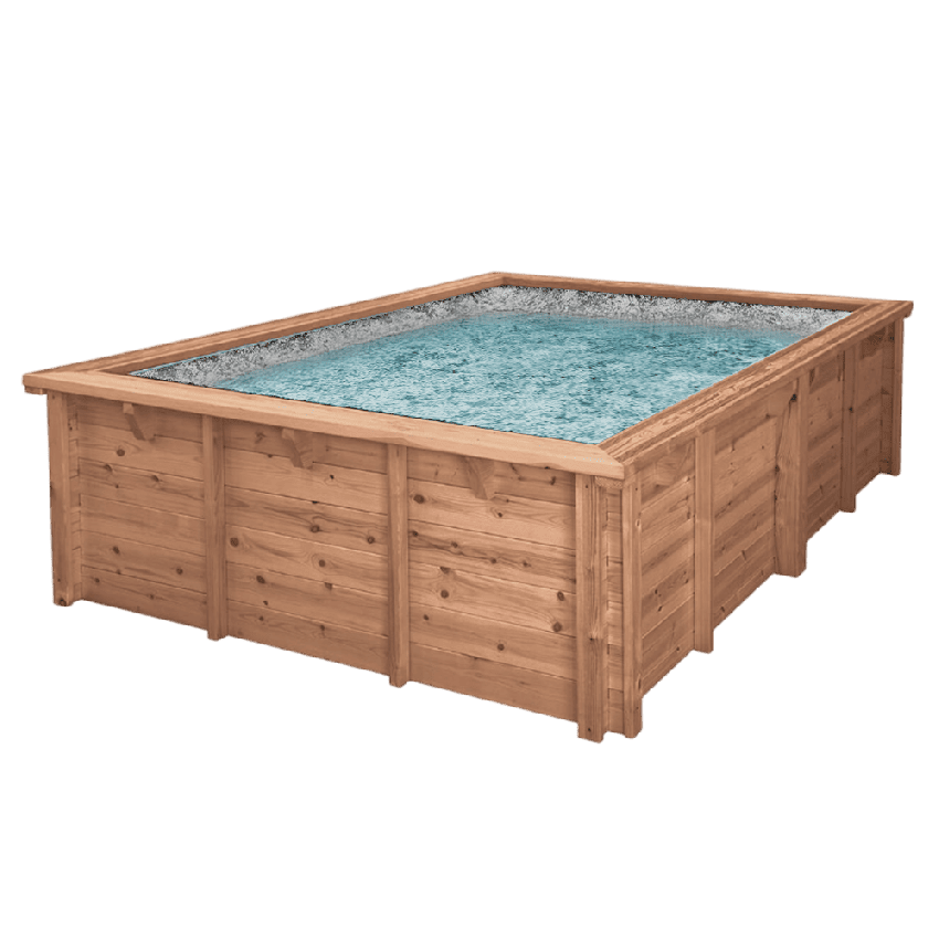 Piscine Bois PRESTIGE Capri Carrée avec Plage Immergée + Escalier SPARK 420x420x145cm Liner Relief 3D