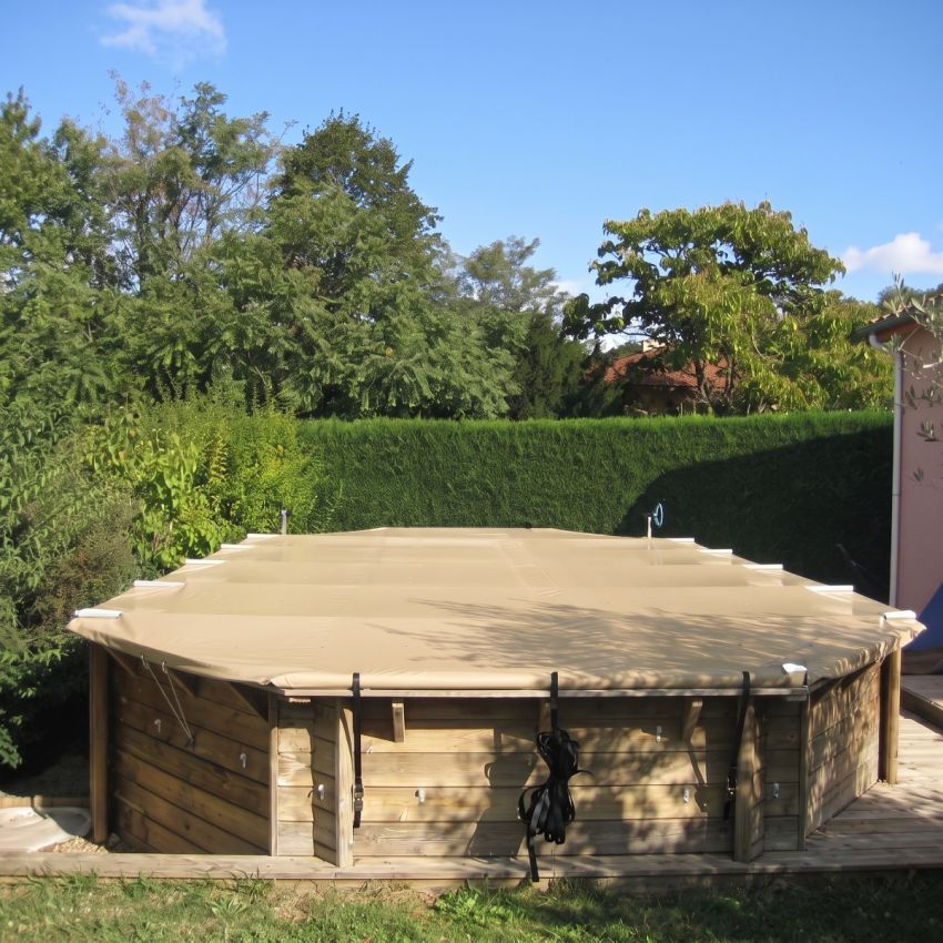 Bache à barres pour piscine Hors sol octogonale allongée 610x400 cm