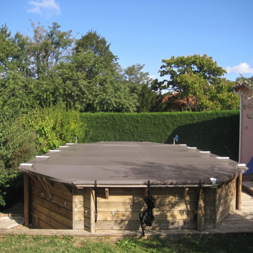 Bache à barres pour piscine Hors sol octogonale allongée 610x400 cm