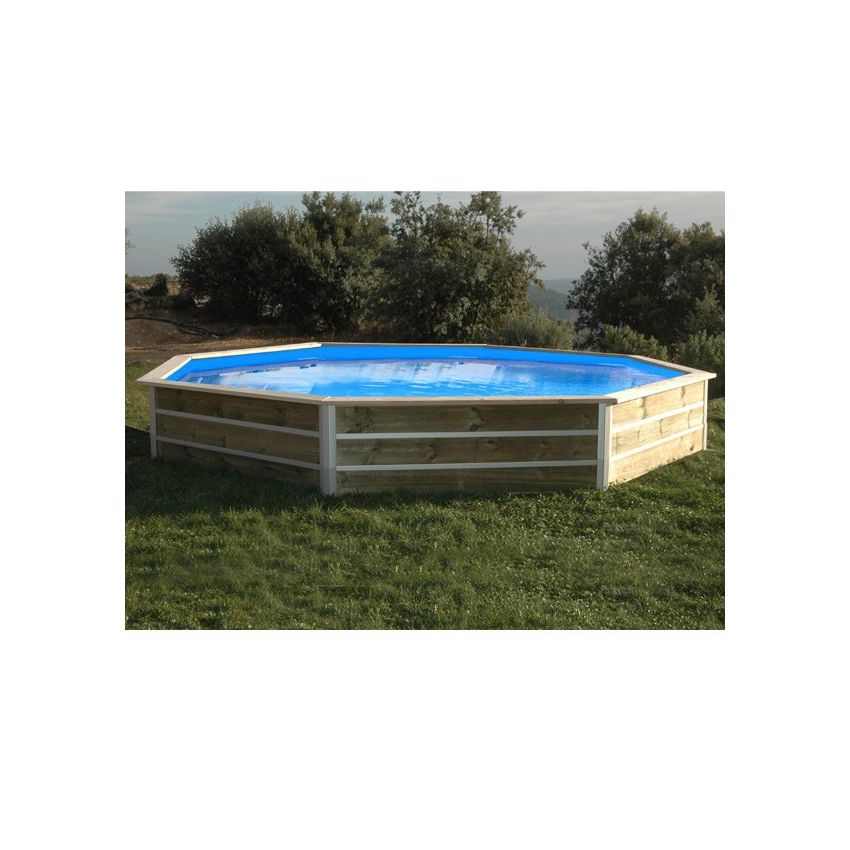 Piscine bois Octogonale CLEOFAS Ø460x129cm Liner bleu
