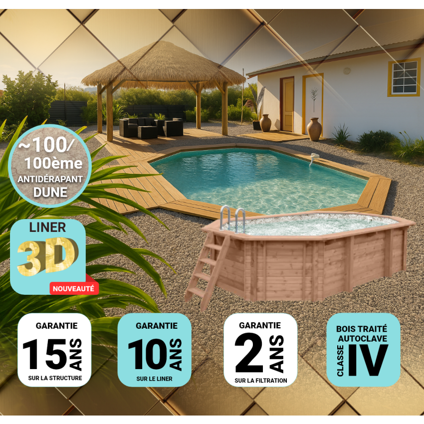 Piscine bois UBBINK TONGA PREMIUM 610x400x120cm Liner Relief 3D