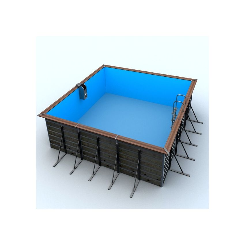 Piscine bois Carrée EGINE 370x370x147cm Liner bleu 