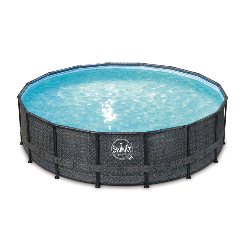 Piscine Tubulaire Ronde aspect Osier foncé ⌀488x122cm