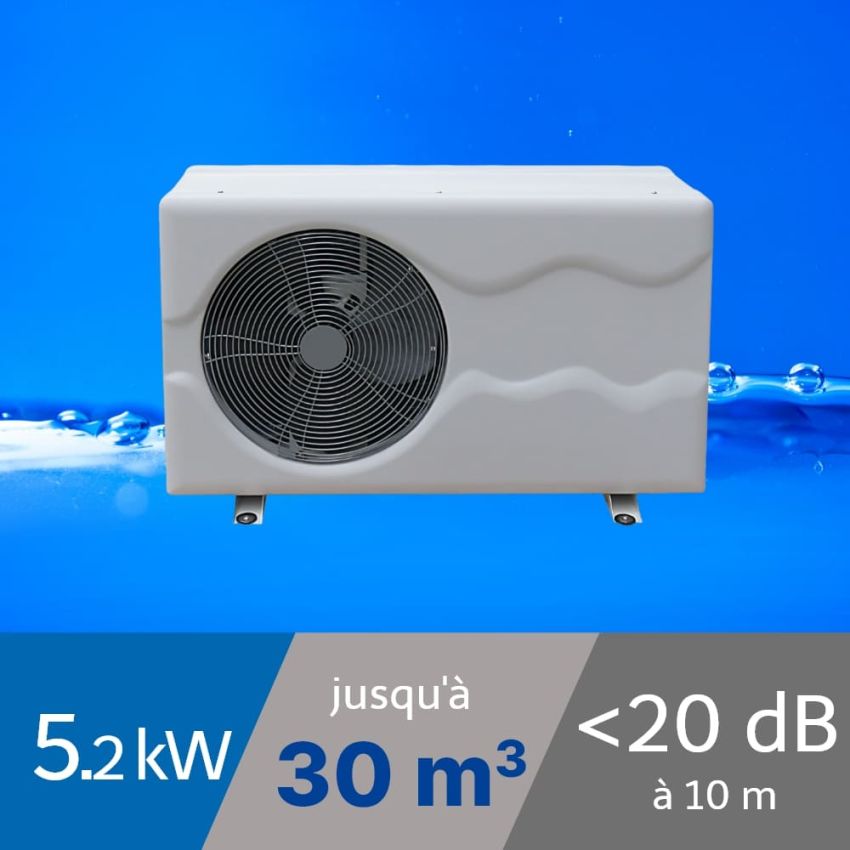 Pompe à chaleur Inverter 5.2 kW pour piscine de 15-30m3 + Bâche de protection
