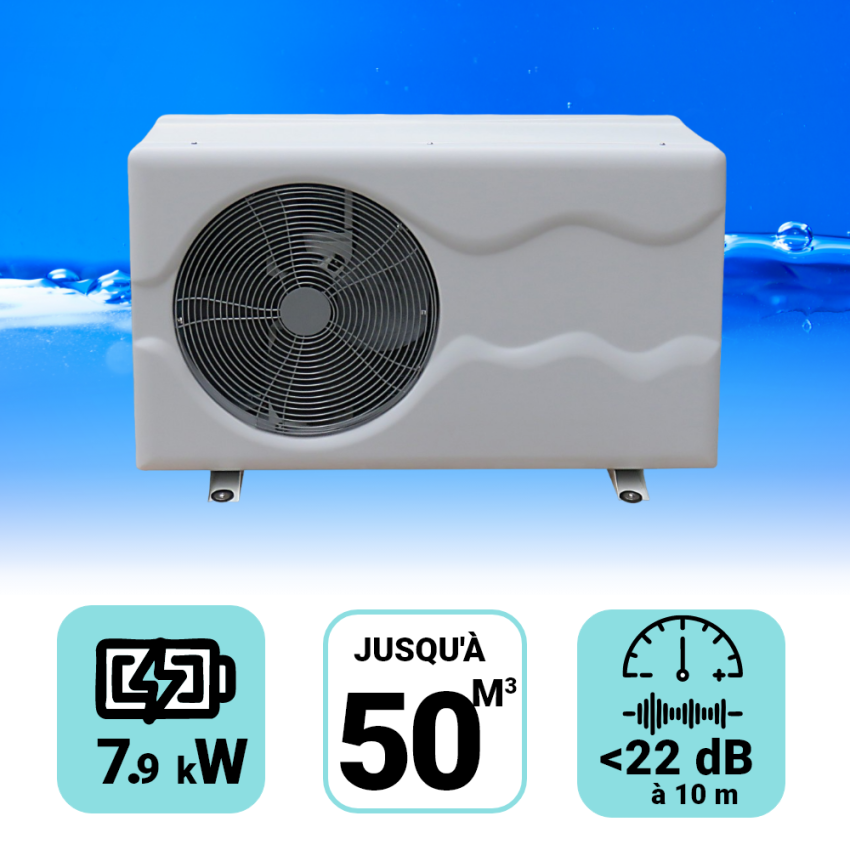 Pompe à chaleur Inverter 7.9 kW pour piscine de 40-50m3 + Bâche de protection