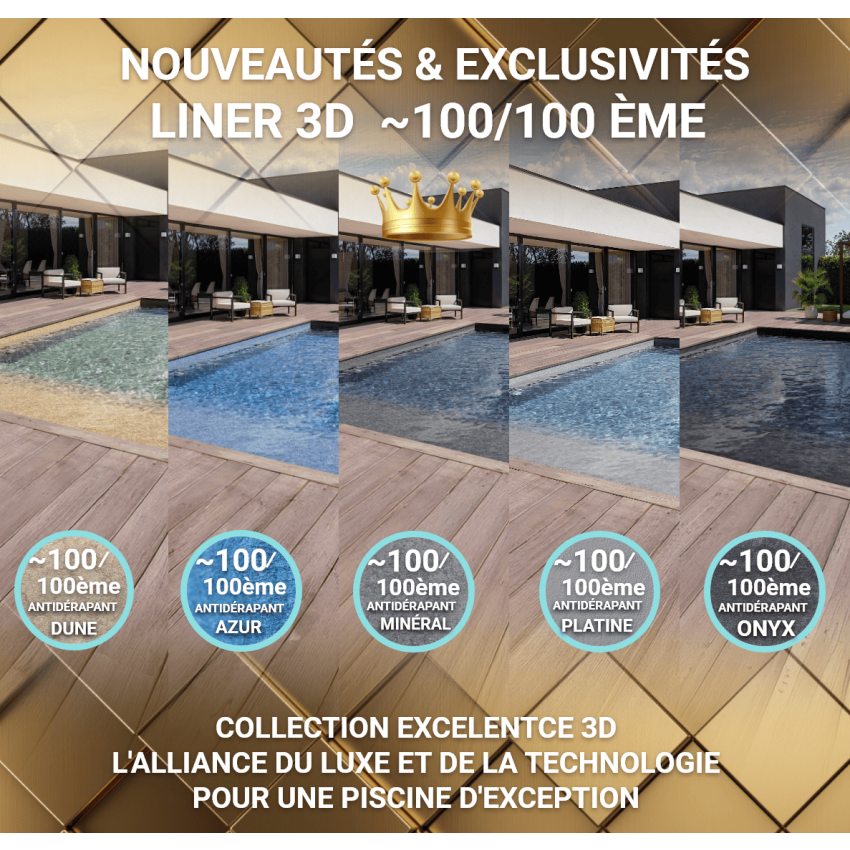 Piscine Bois PRESTIGE Capri Carrée avec Plage Immergée + Escalier SPARK 420x420x145cm Liner Relief 3D