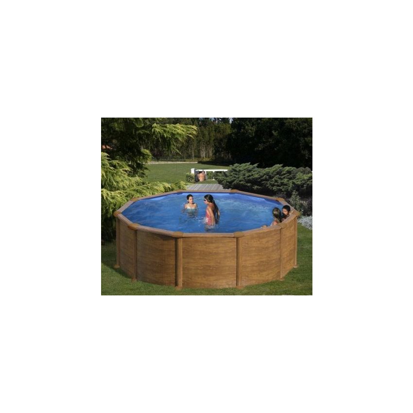 Piscine Ronde Acier Aspect Bois MAURITIUS Ø350x132 cm 