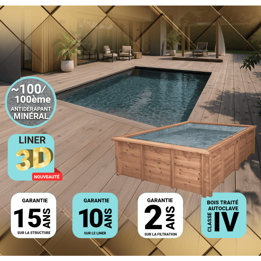Piscine bois UBBINK AZURA 430x300x126cm Liner Relief 3D