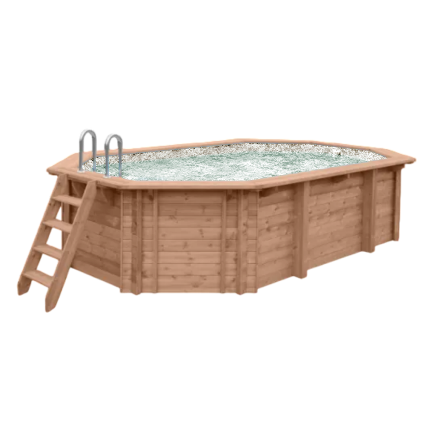 Piscine Bois PRESTIGE Octogonale Allongée SPARK 612x407x131cm Liner Relief 3D