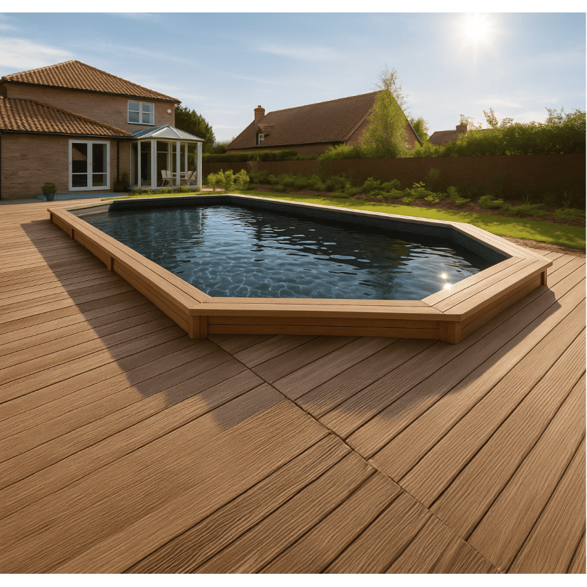 Piscine bois Allongée UBBINK PREMIUM 860x470x130cm Liner Relief 3D