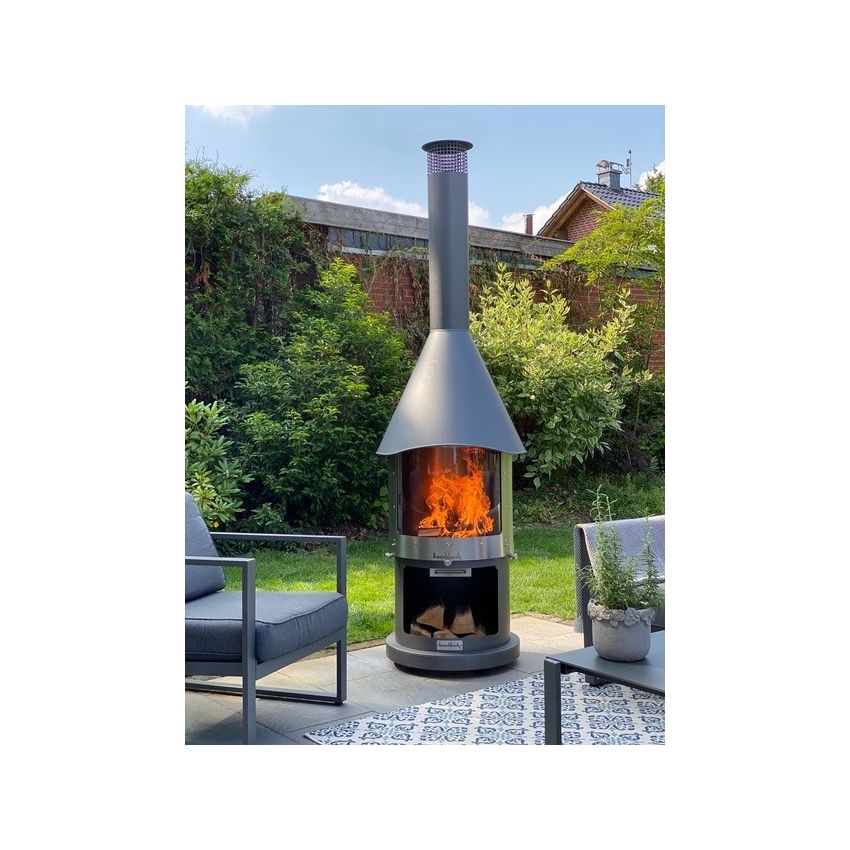 Barbecue/ Cheminée MELBOURNE en acier inoxydable Noir avec porte en verre