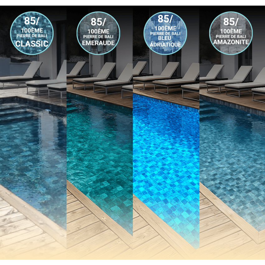 Piscine Bois PRESTIGE Capri Carrée avec Escalier d'Angle SPARK 420x420x145cm Liner Relief 3D