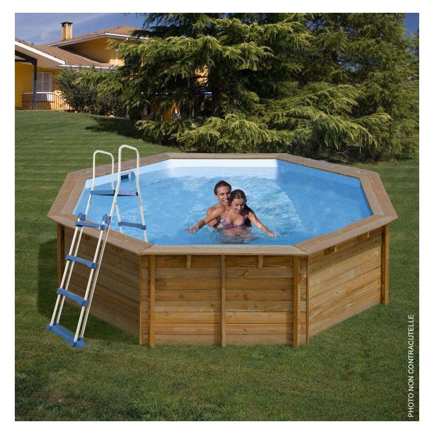 Piscine bois Hexagonale 395x117cm Liner bleu +Pompe à chaleur Offerte