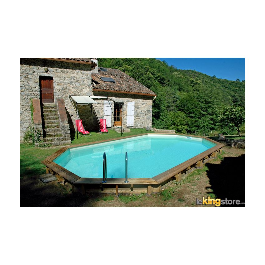 Piscine Bois Super Lucci Octogonale Allongée avec Escalier 807x457x131cm