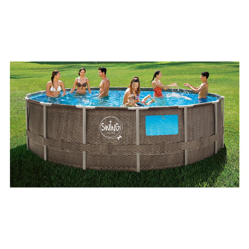 Piscine Tubulaire Ronde aspect Osier avec fenêtres ⌀457x122cm