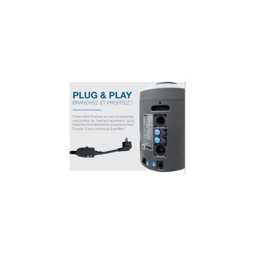 Système POOLICAN 4 en 1: Circulation Filtration Chauffage Traitement pour piscine jusqu'à 25m3 ( préfiltre et clapet anti-retour inclus )