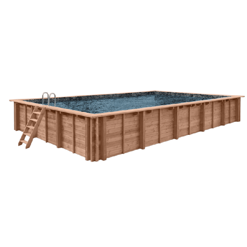 Piscine Bois PRESTIGE  DIANA Rectangulaire avec Escalier SPARK 820x420x145cm Liner Relief 3D