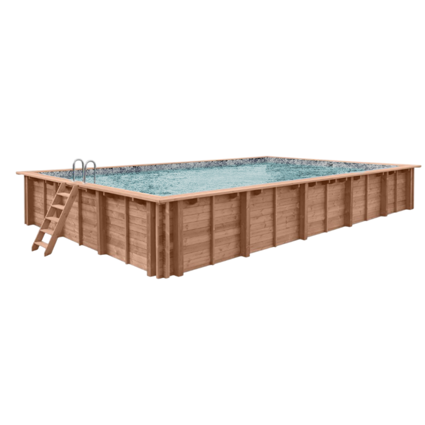 Piscine Bois PRESTIGE Rectangulaire SPARK avec Escalier droit 720x400x145cm Liner Relief 3D