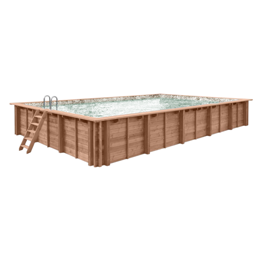 Piscine Bois PRESTIGE Rectangulaire avec Plage immergée + escalier 420x320x145cm Liner Relief 3D