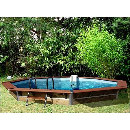 Piscine bois Octogonale CLEOFAS Ø460x129cm Liner bleu