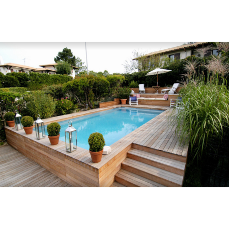 Piscine Bois Luxe Rectangulaire avec Plage Immergée + escalier 470x270x145 cm