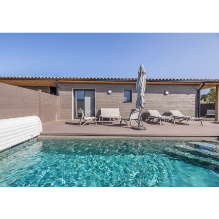 Piscine Bois California Rectangulaire Luxe avec escalier d'angle 520x220x131cm