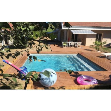 Piscine Bois Capri carrée avec Plage Immergée + Escalier 420x420x145 cm