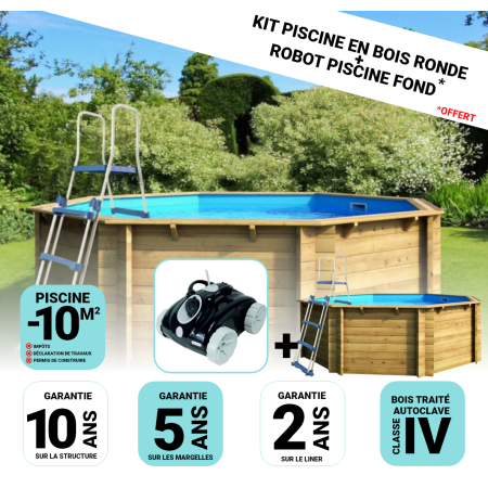 Piscine Bois Hexagonale 395x117 cm + Robot de Piscine OFFERT ! 