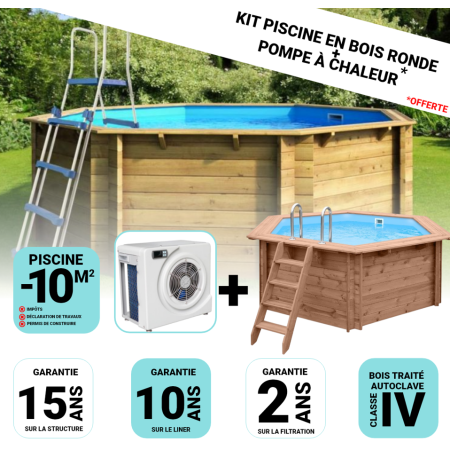 Piscine Bois Hexagonale 395x117 cm + Pompe à Chaleur OFFERTE 