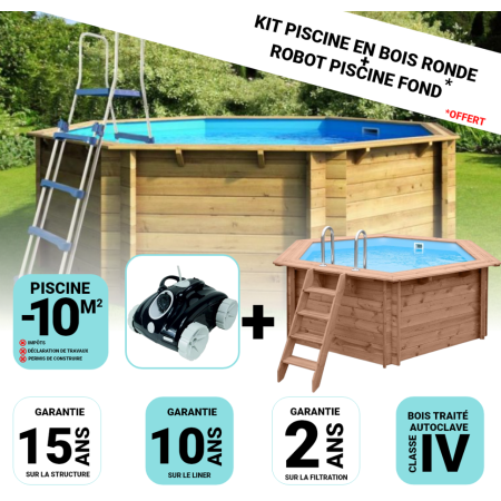 Piscine Bois Hexagonale 395x117 cm + Robot de Piscine OFFERT ! 