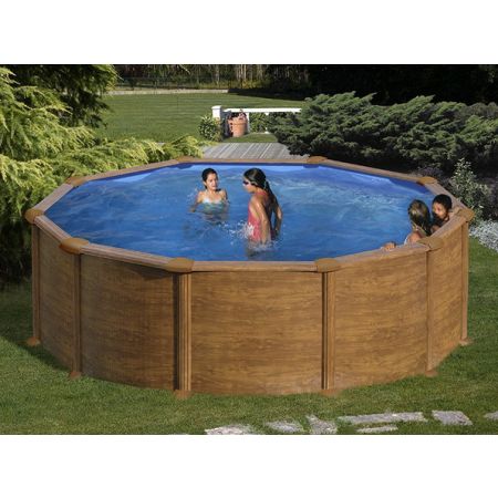 Piscine Ronde Acier Aspect Bois MAURITIUS Ø550x132 cm 