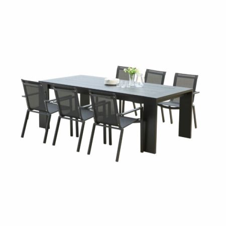 Ensemble de jardin IBIZA ALU noir 6/8 Personnes avec 6 fauteuils  