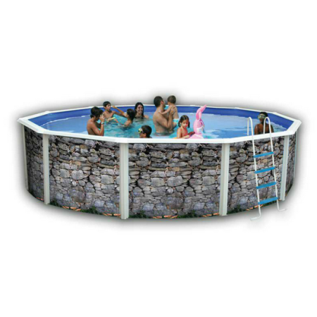 Piscine Ronde PIEDRA GRIS Acier Decoration Pierre 350 x 120 cm LEKINGSTORE