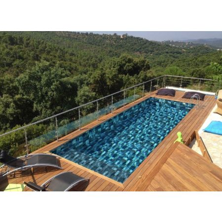 Piscine Bois Luxe Rectangulaire avec Plage Immergée + Escalier 620x420x130cm Pierre de Bali