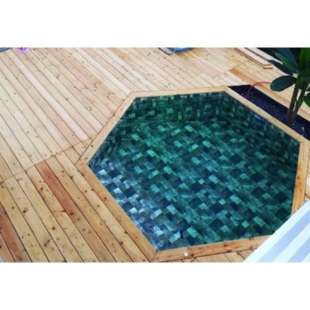 Piscine Bois Spark Ronde Hexagonale avec Plage immergée + Escalier ⌀400x115cm Pierre de Bali